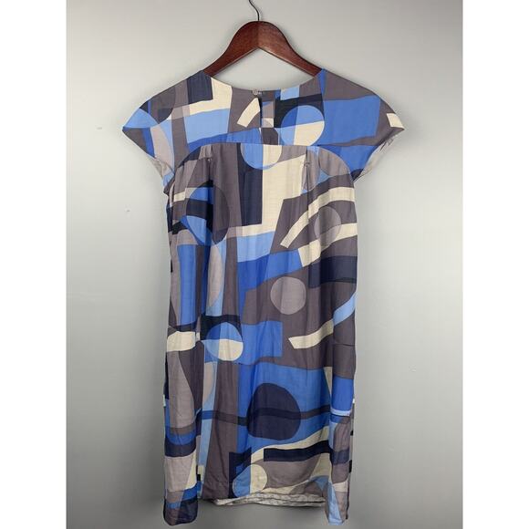 Vince Geometric Shift Dress Womens Size 4 silk blend Artsy Blue Gray - Picture 2 of 7